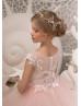 Pink Lace Tulle Beaded Flower Girl Dress With Horsehair Hem